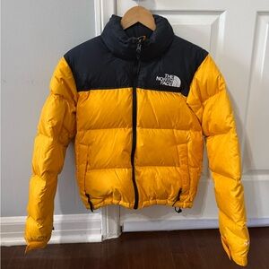 The North Face Yellow and Black Puffer Jacket
